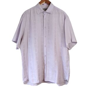 Ted Beker London Men's Linen Embroidered Casual Button Down Short Sleeve Shirt